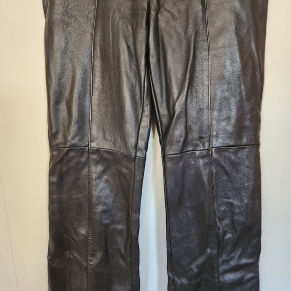 Danier Straight Leg Mid Rise Leather Pants Minimalist Black 1990s 90s Vintage - Picture 4 of 9